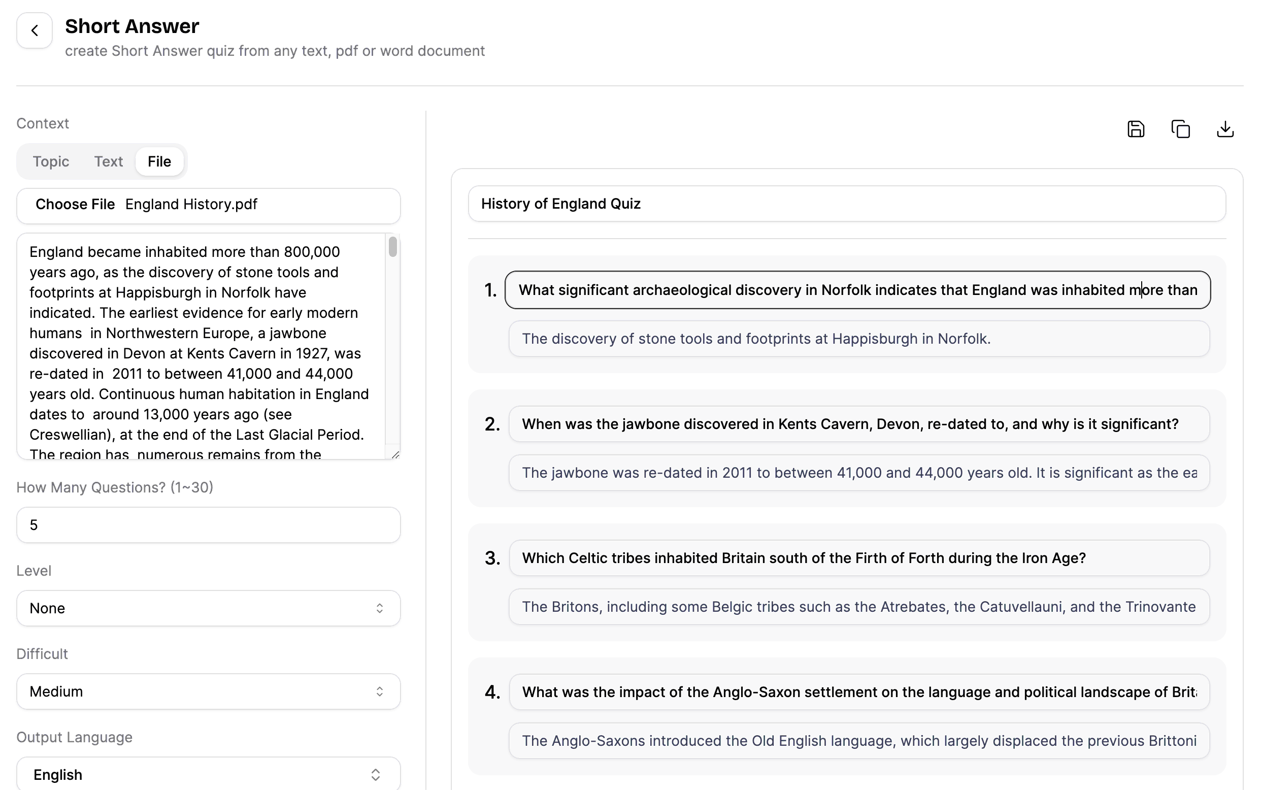 Instant Quiz Creation